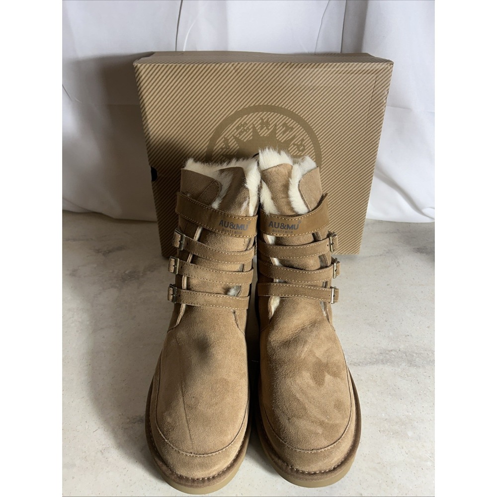 AU&MU Aumu Womens Shearling Leather Sheepskin Classic Boots Chestnut Size 11